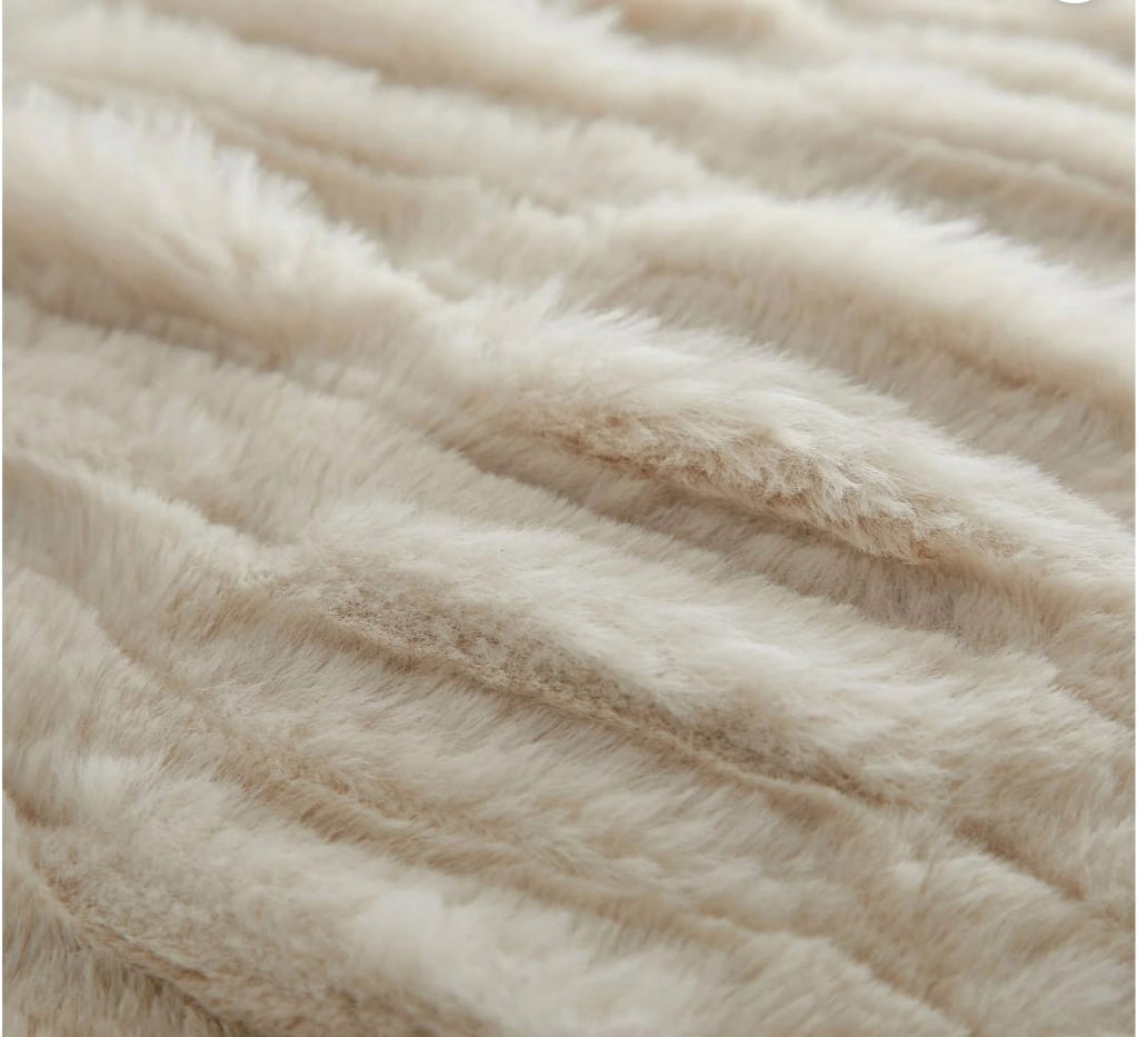 Cozy 18" x 18" Papyrus Beige Ruched Fur Decorative Throw Pillow