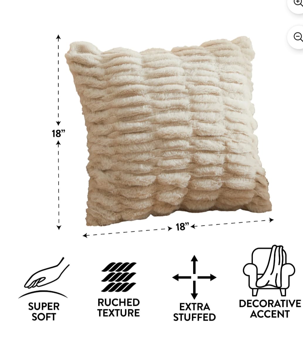 Cozy 18" x 18" Papyrus Beige Ruched Fur Decorative Throw Pillow