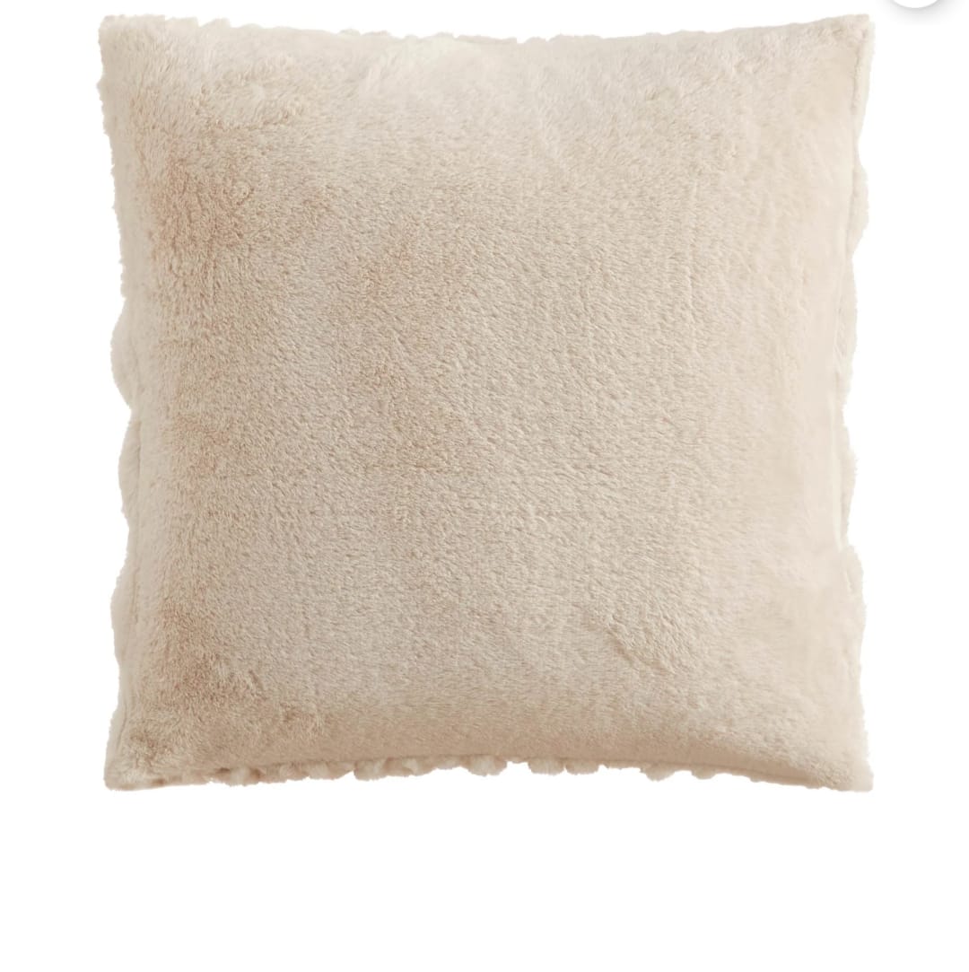 Cozy 18" x 18" Papyrus Beige Ruched Fur Decorative Throw Pillow