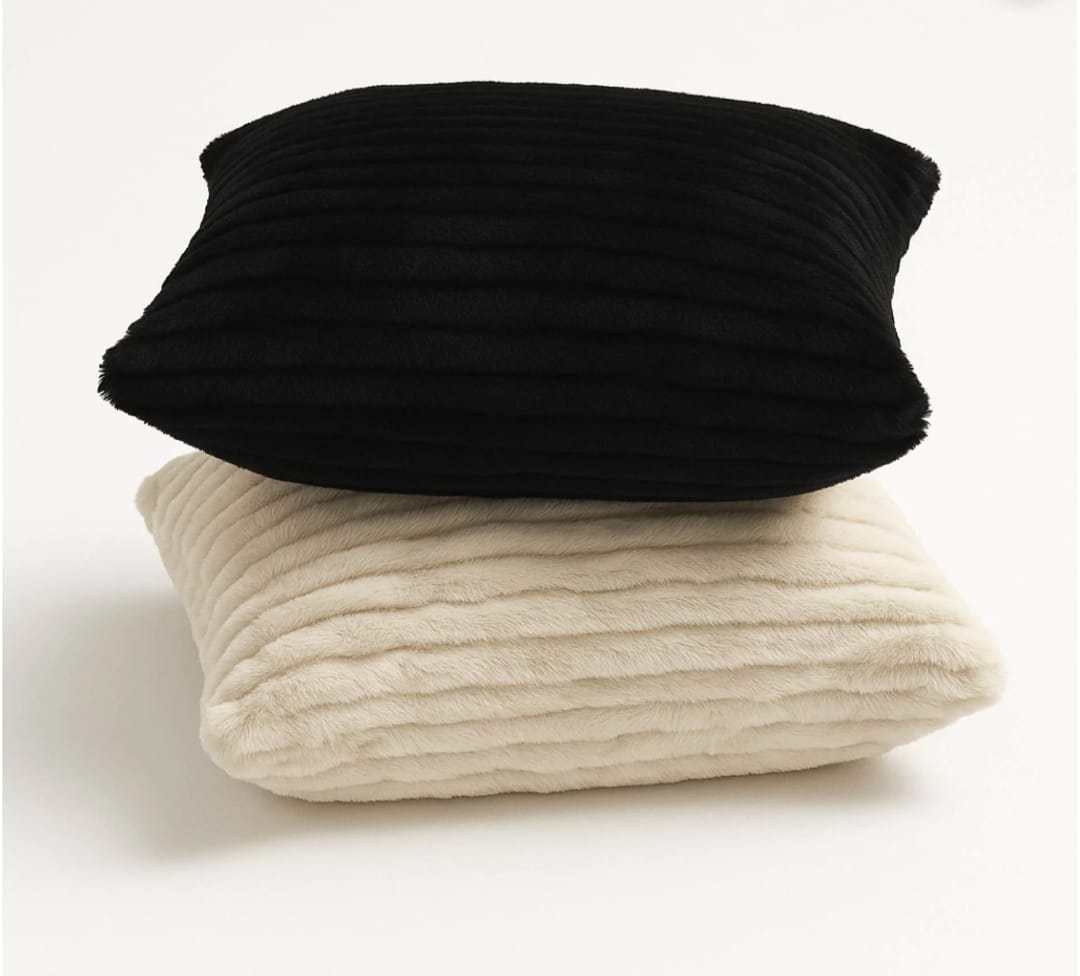 Cozy 18" x 18" Papyrus Beige Ruched Fur Decorative Throw Pillow