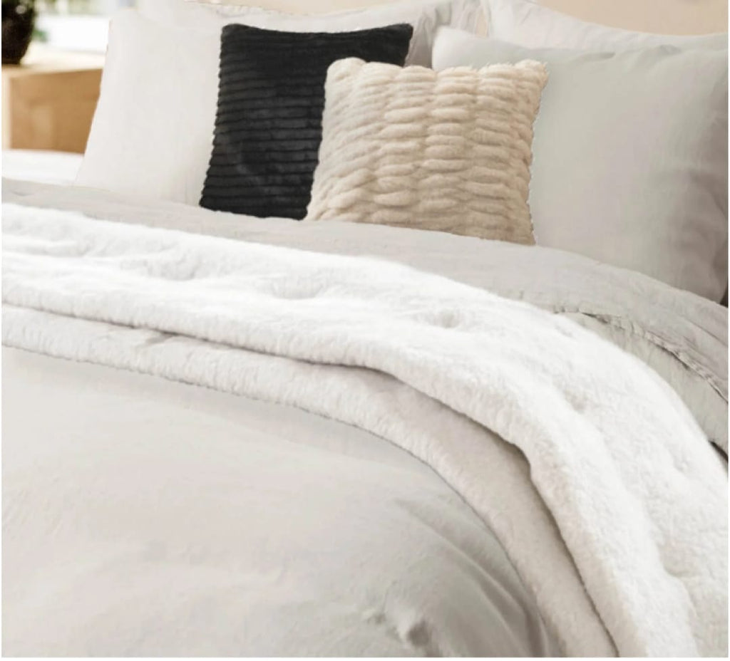 Cozy 18" x 18" Papyrus Beige Ruched Fur Decorative Throw Pillow