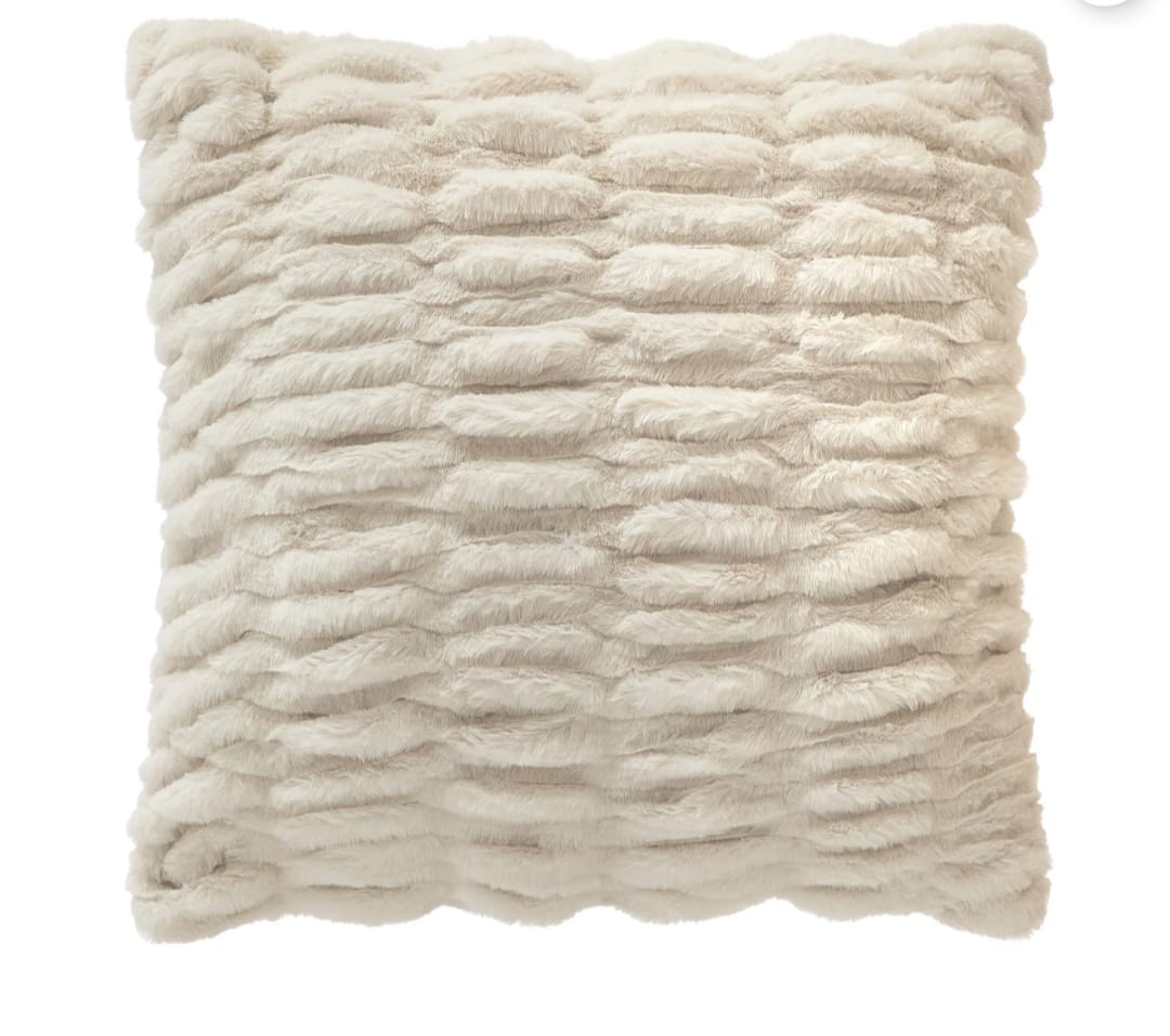 Cozy 18" x 18" Papyrus Beige Ruched Fur Decorative Throw Pillow